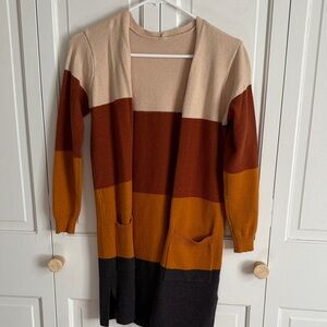 Colorblock Open Front Cardigan Sweater